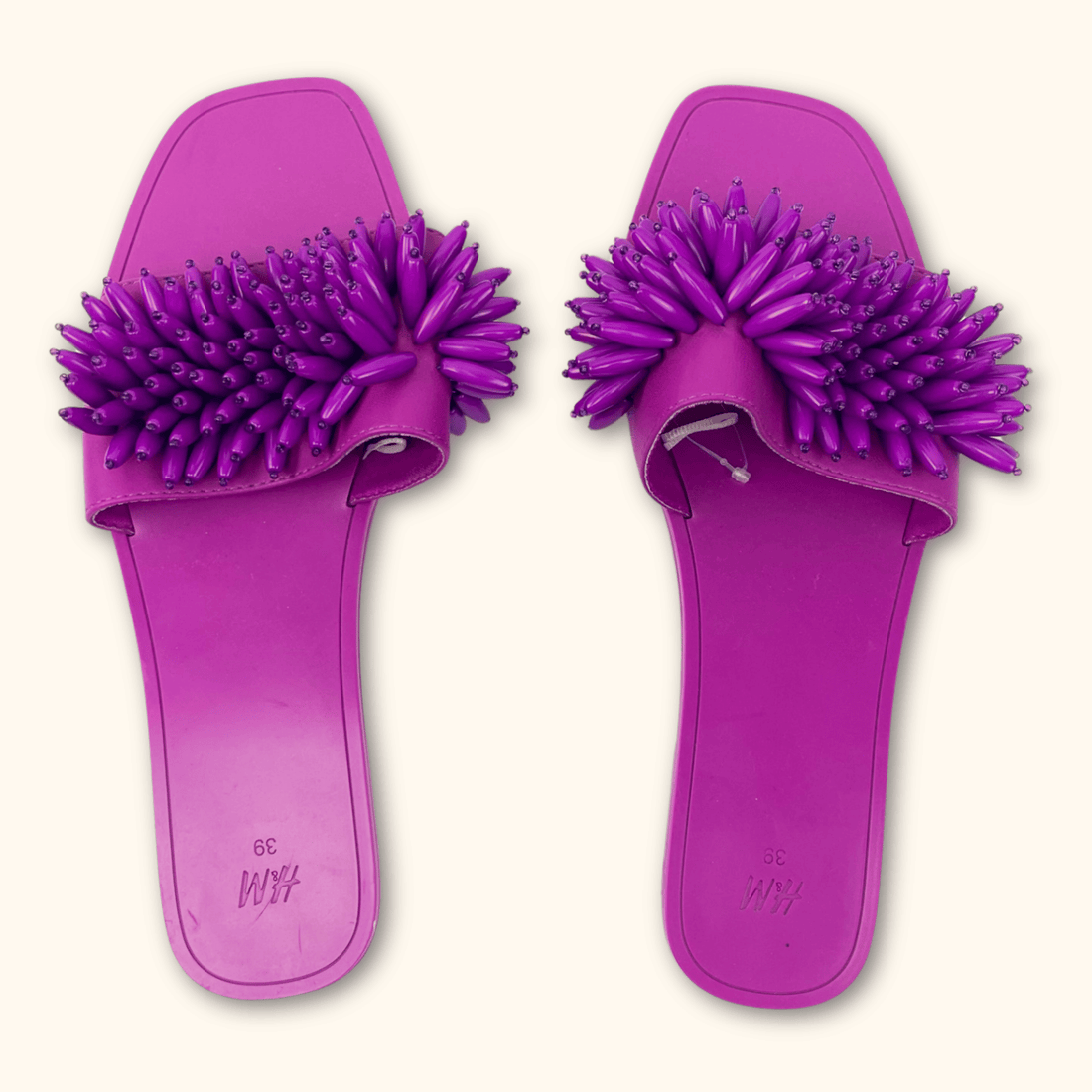 H&amp;M Purple Beaded Square Toe Slides - Size 6 H&amp;M