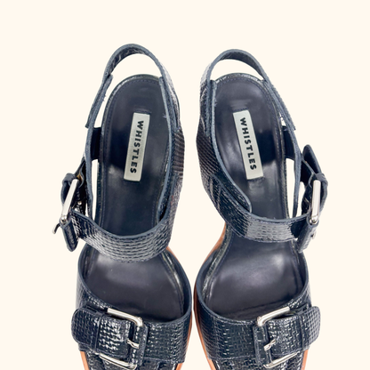 Whistles Navy Gia Block Heel Sandals - Size 6
