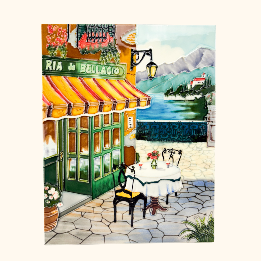 Hand Painted Italian Ceramic Wall Tile Large Sunshine Thrift