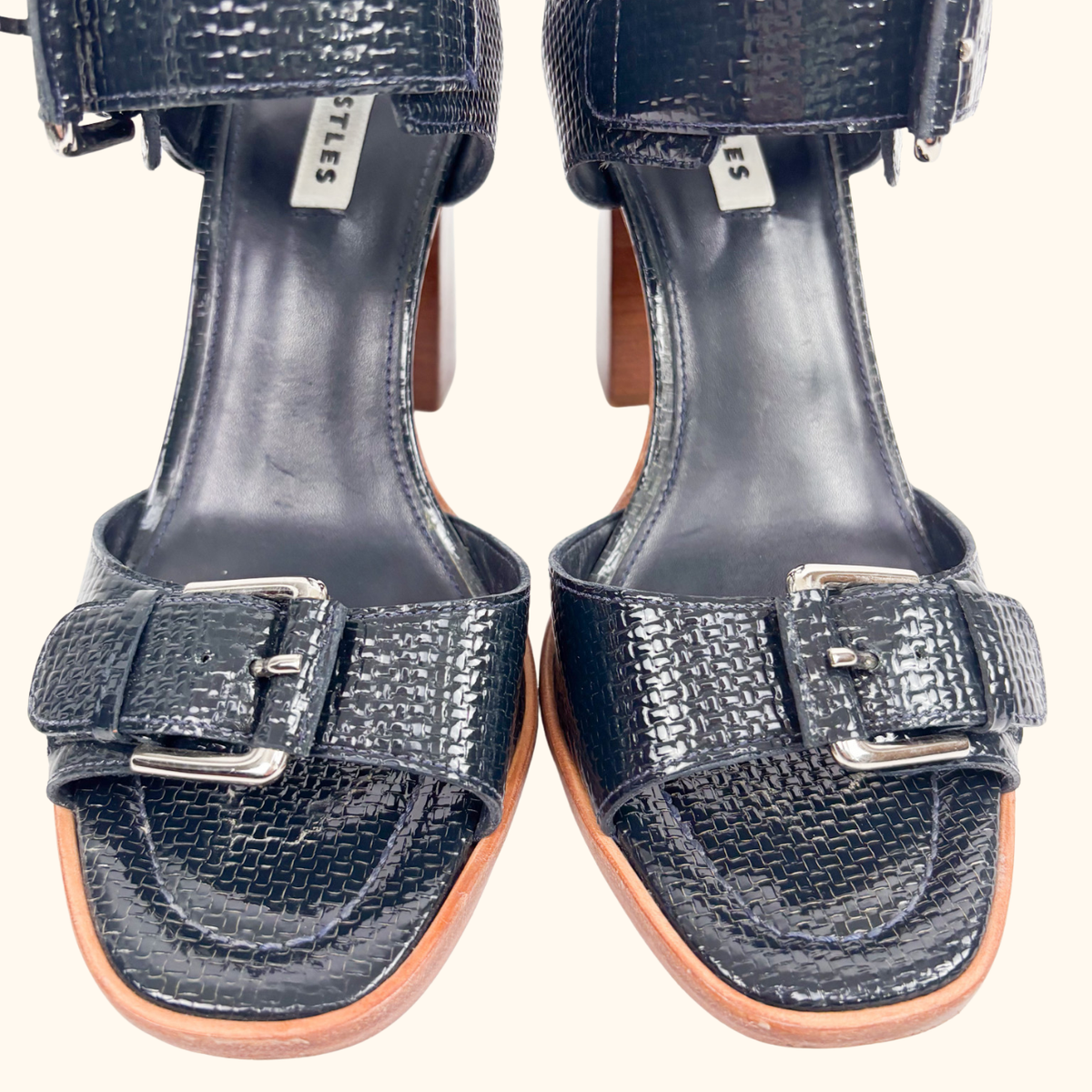 Whistles Navy Gia Block Heel Sandals - Size 6