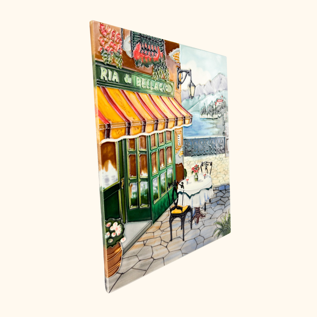 Hand Painted Italian Ceramic Wall Tile Large Sunshine Thrift