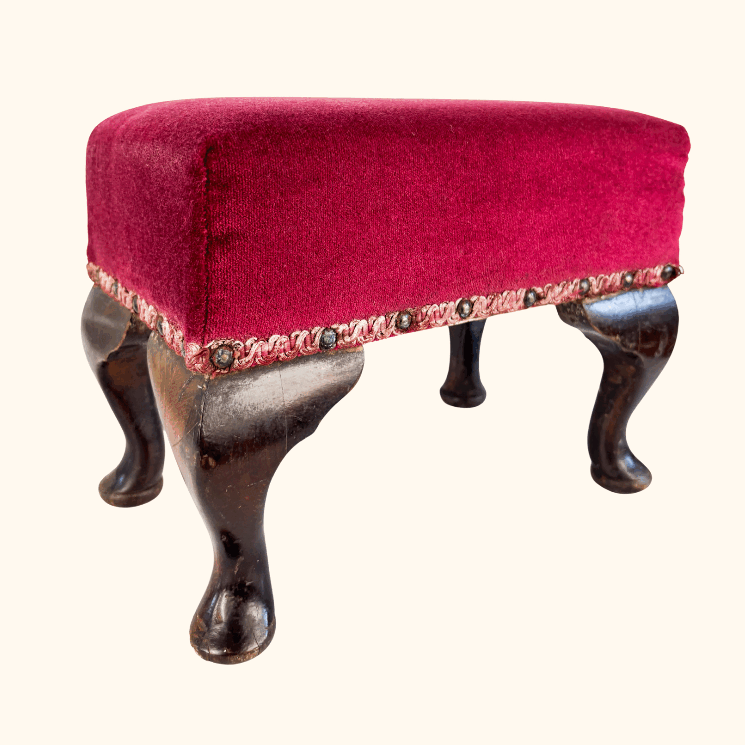 Vintage 1998 Red Velvet Upcycled Small Footstool Sunshine Thrift
