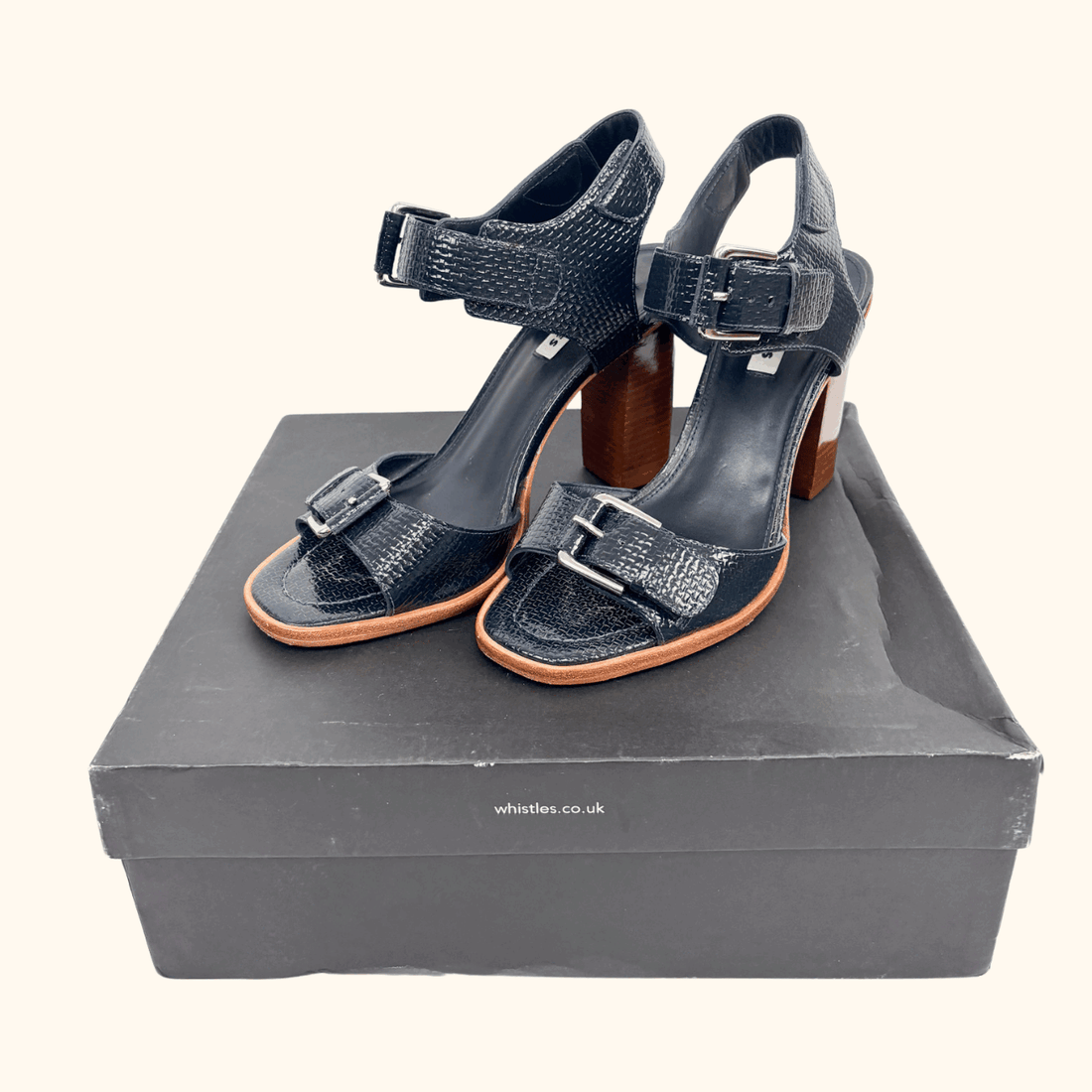Whistles Navy Gia Block Heel Sandals - Size 6 Whistles