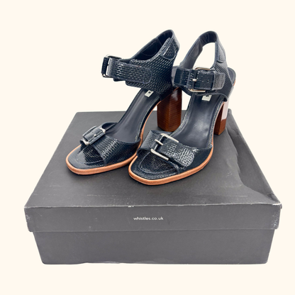 Whistles Navy Gia Block Heel Sandals - Size 6