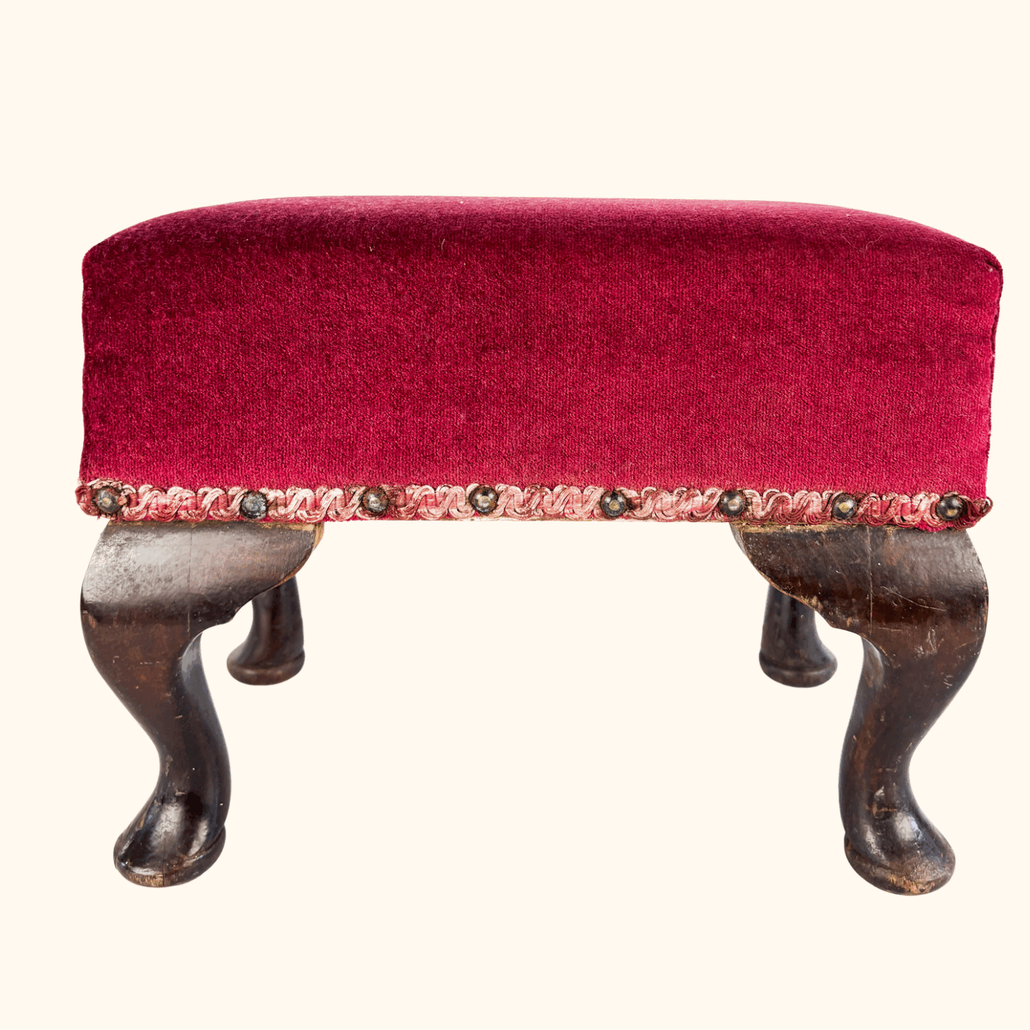 Vintage 1998 Red Velvet Upcycled Small Footstool Sunshine Thrift