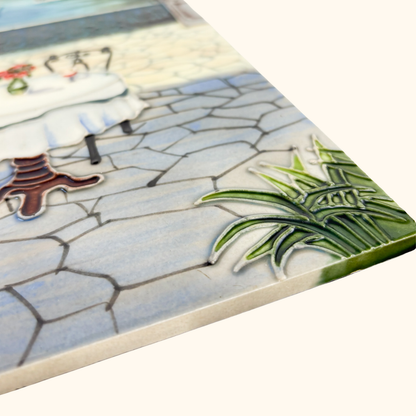 Hand Painted Italian Ceramic Wall Tile Large Sunshine Thrift