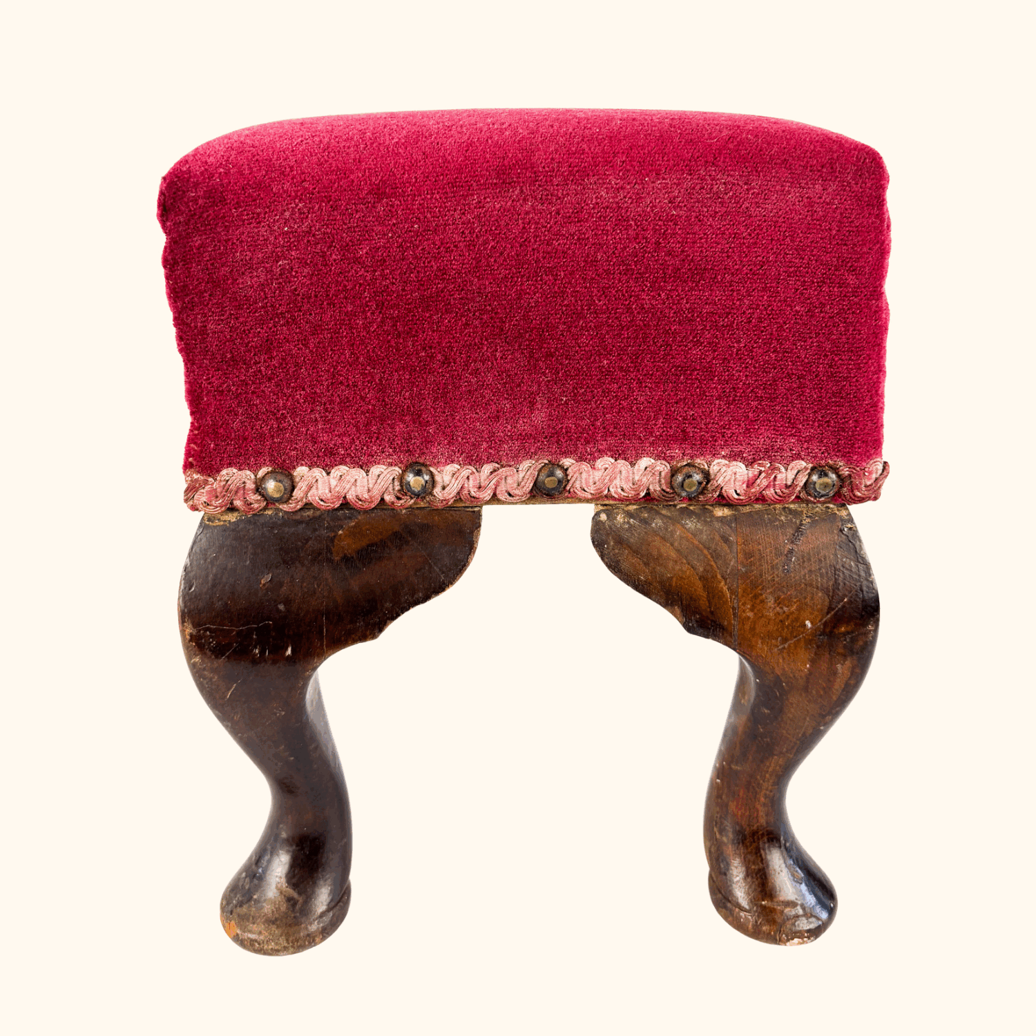 Vintage 1998 Red Velvet Upcycled Small Footstool Sunshine Thrift