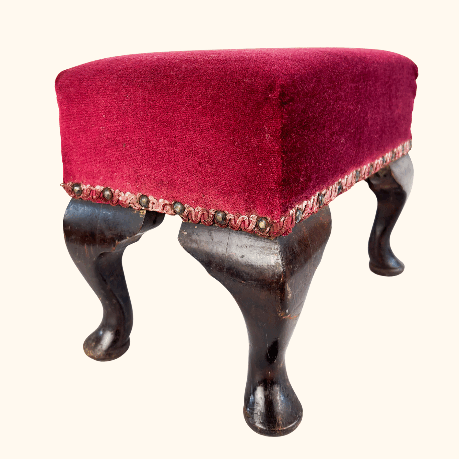 Vintage 1998 Red Velvet Upcycled Small Footstool Sunshine Thrift