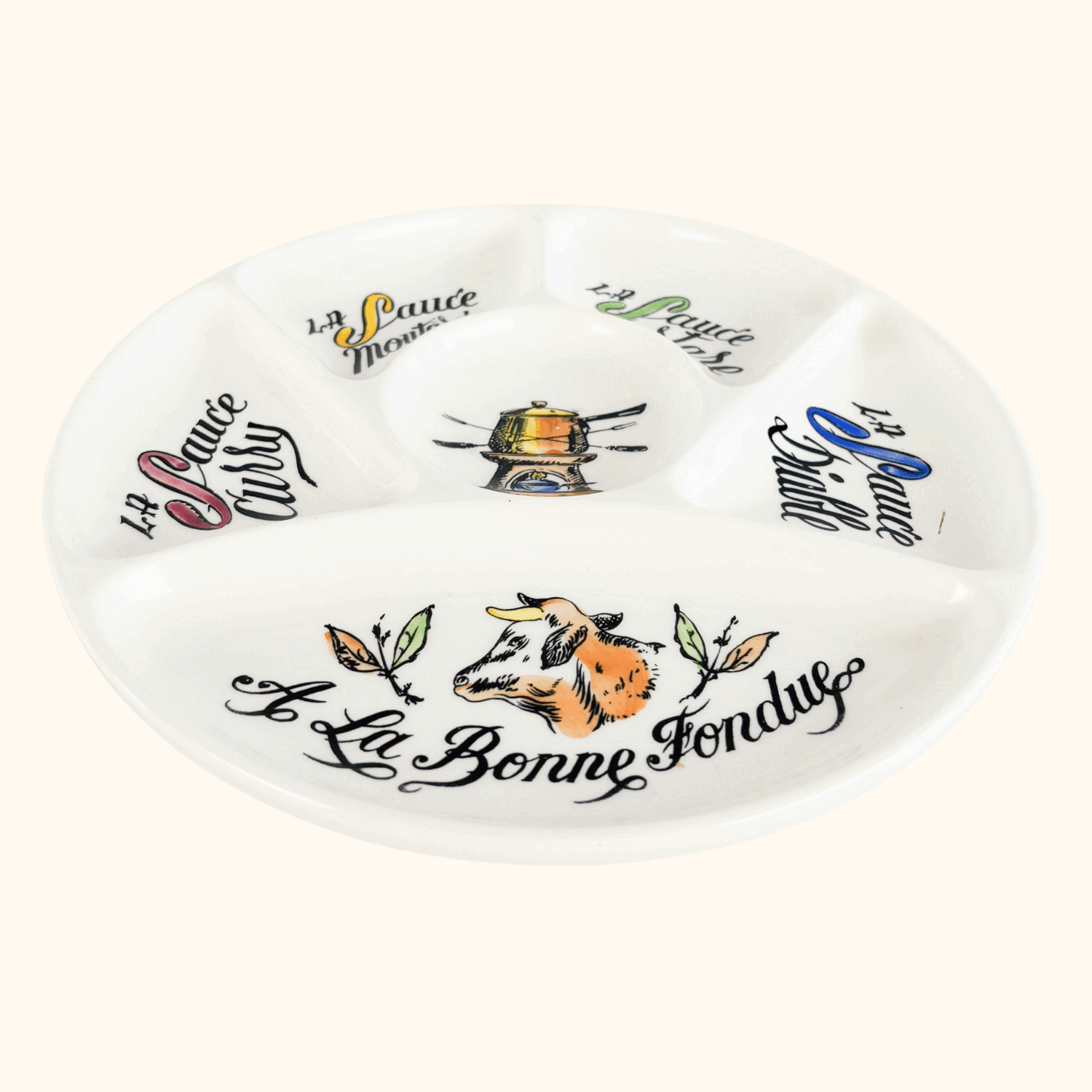 Vintage 1970s Gien France Fondue Section Plate Gine France