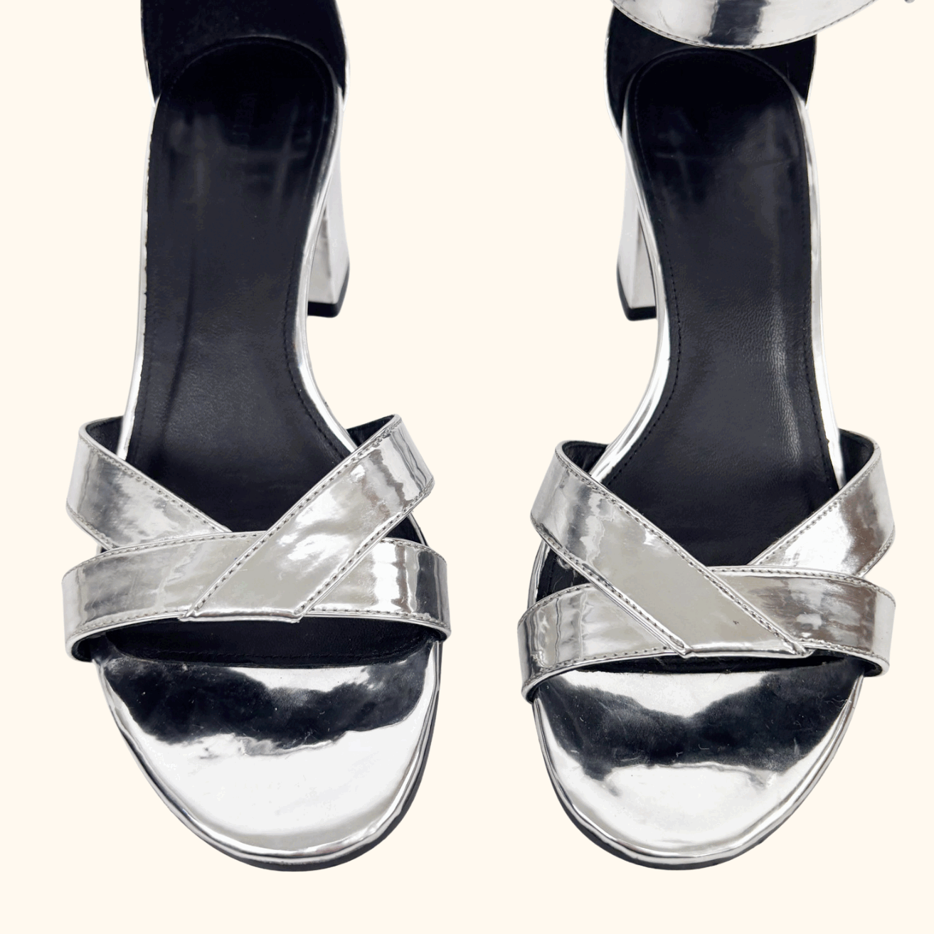 Whistles Metallic Silver Marquis block Heel Sandals - Size 6 Whistles