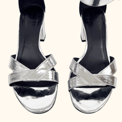 Whistles Metallic Silver Marquis block Heel Sandals - Size 6 Whistles