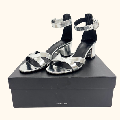 Whistles Metallic Silver Marquis Block Heel Sandals - Size 6