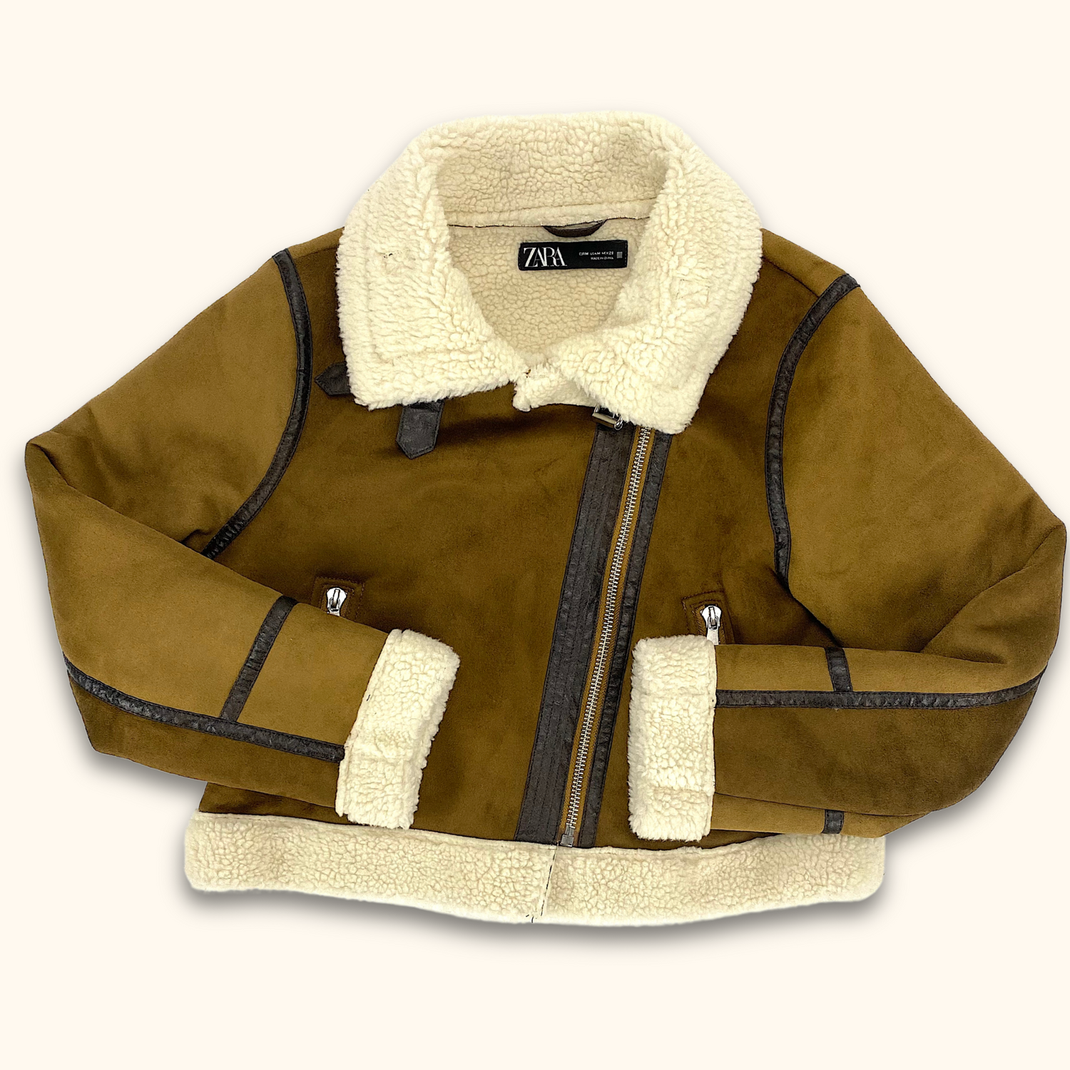 Zara Fleeced Brown Suede Jacket - Size Medium - Zara - Coats &amp; jackets