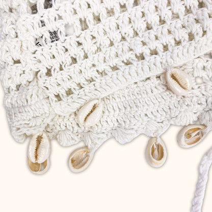 Bershka White Crochet Crop Top with Shells Size - Small