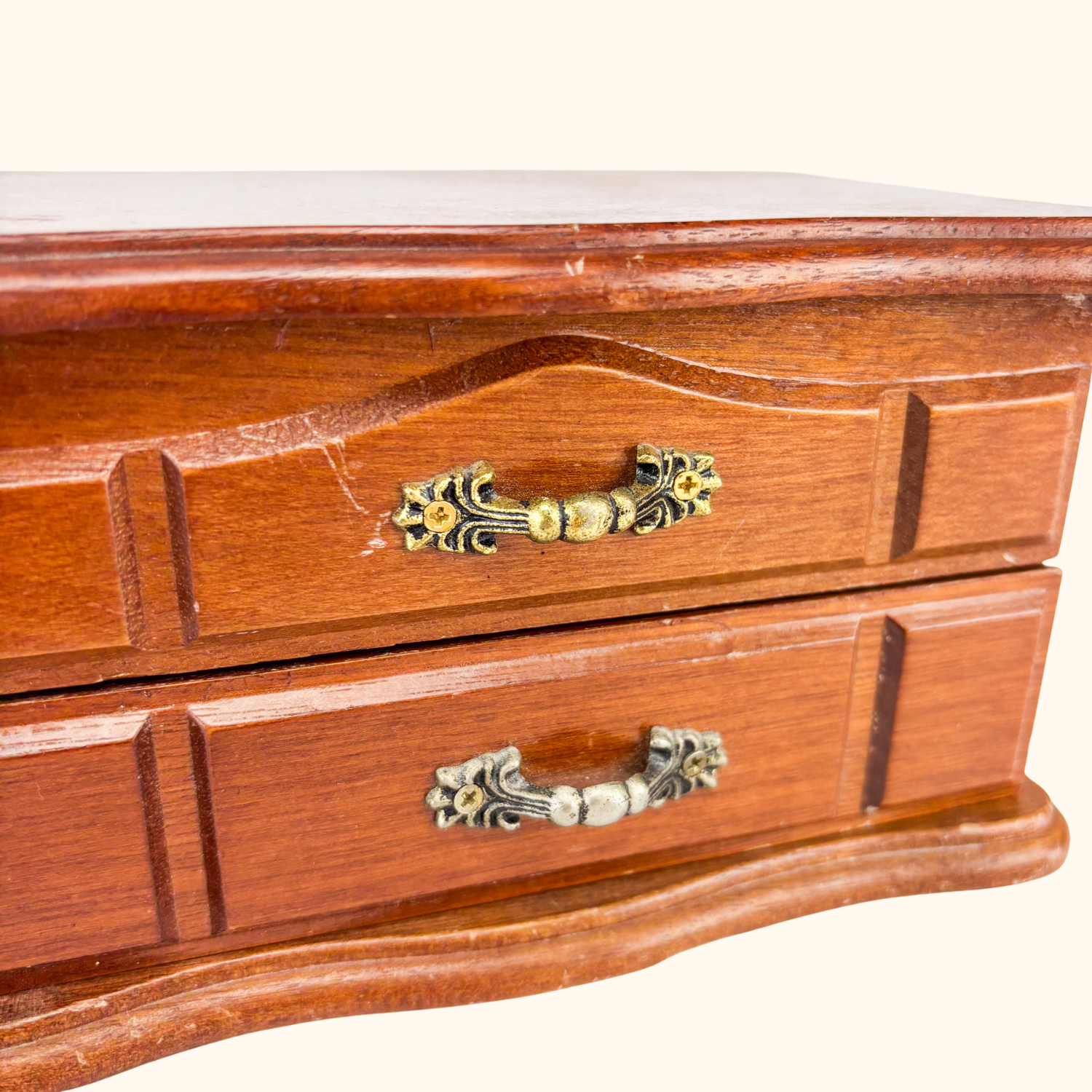 Vintage Wood Jewellery Box Brass Handles Sunshine Thrift