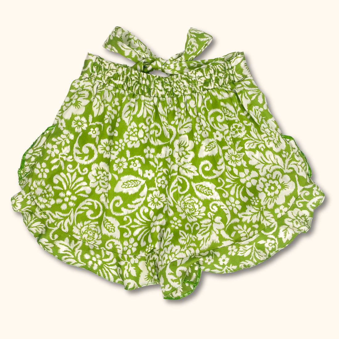 River Island Green Floral Satin Flowy Shorts High Waist - Size 8