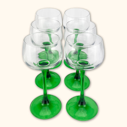 Vintage French Green Stem Wine Glasses - Set of 6 -  - Glasses