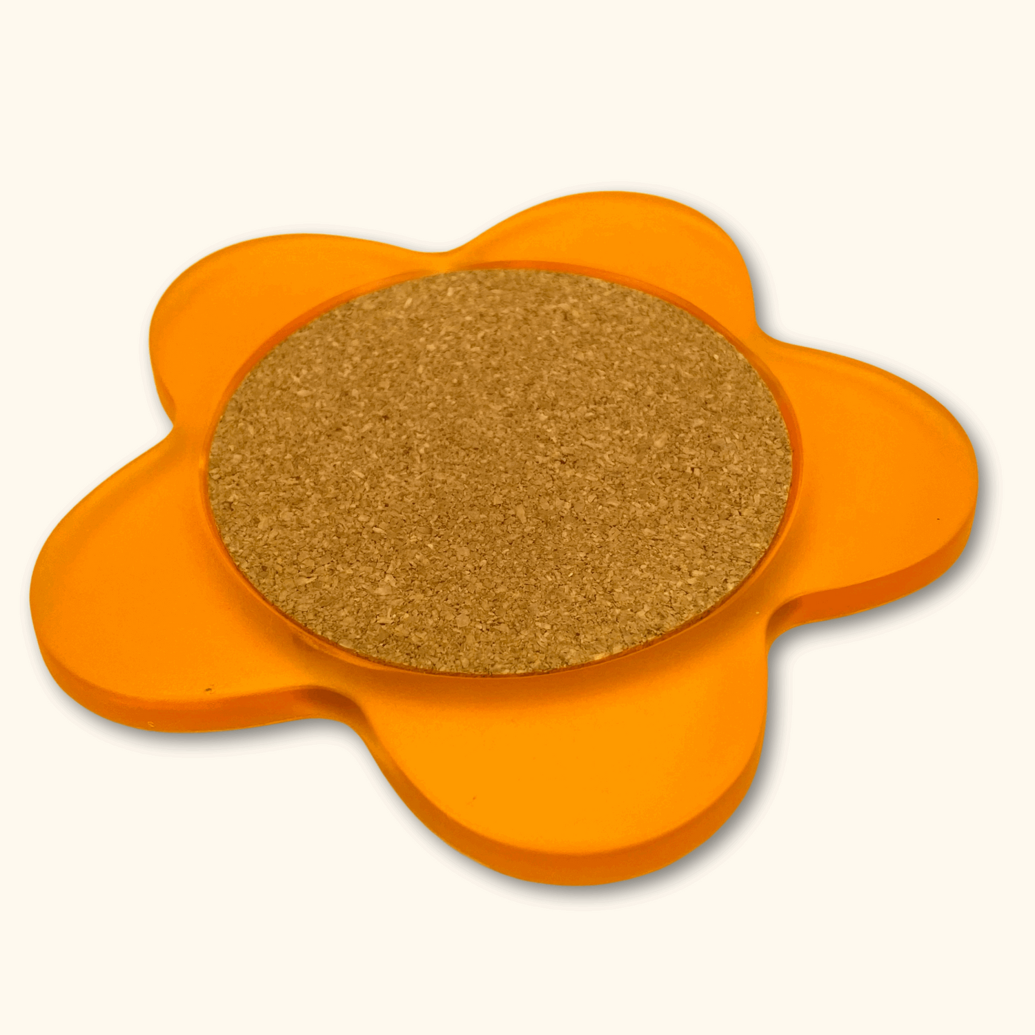 Cork Orange Flower Shaped Coaster with Plastic Petals - Sunshine Thrift - Kitchenware