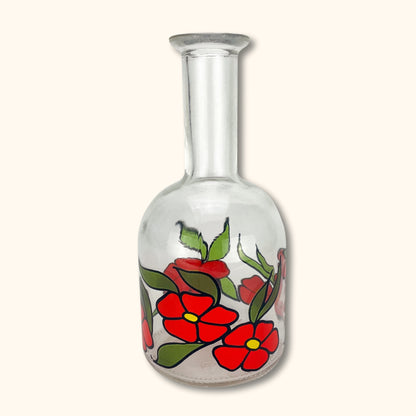 Red Flower Bottle Glass Vase - Sunshine Thrift - Vases