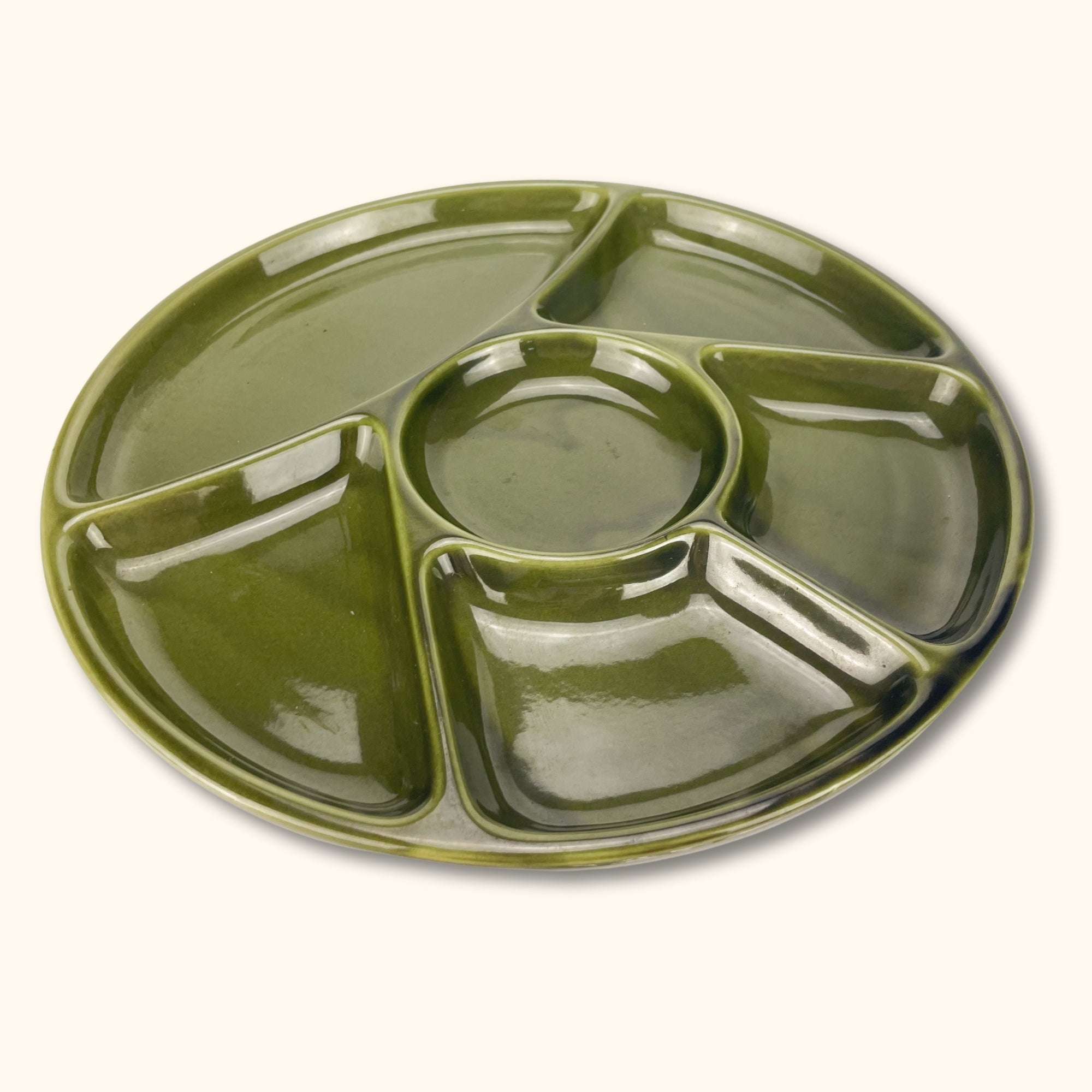 Olive Green Vintage Round Section Snack Plate - Sunshine Thrift - Kitchenware