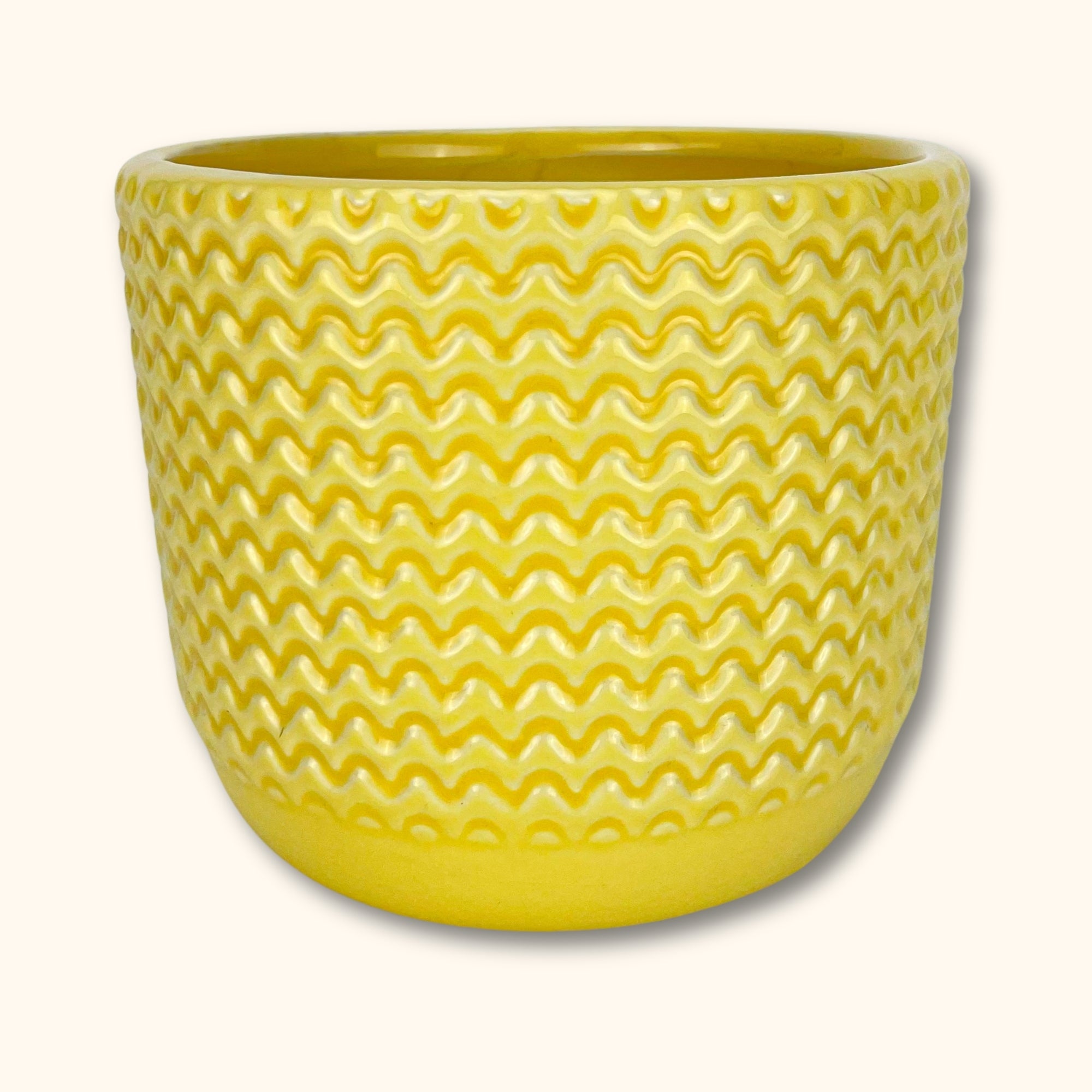 Yellow Zig Zag Small Plant Pot - Sunshine Thrift - Plant pots