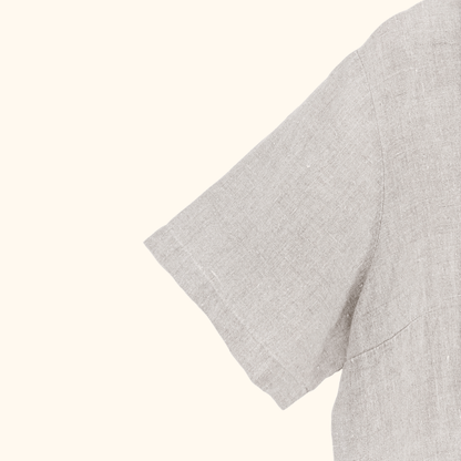 Flax 100% Linen Beige Short Sleeve Blouse - Size Medium Flax