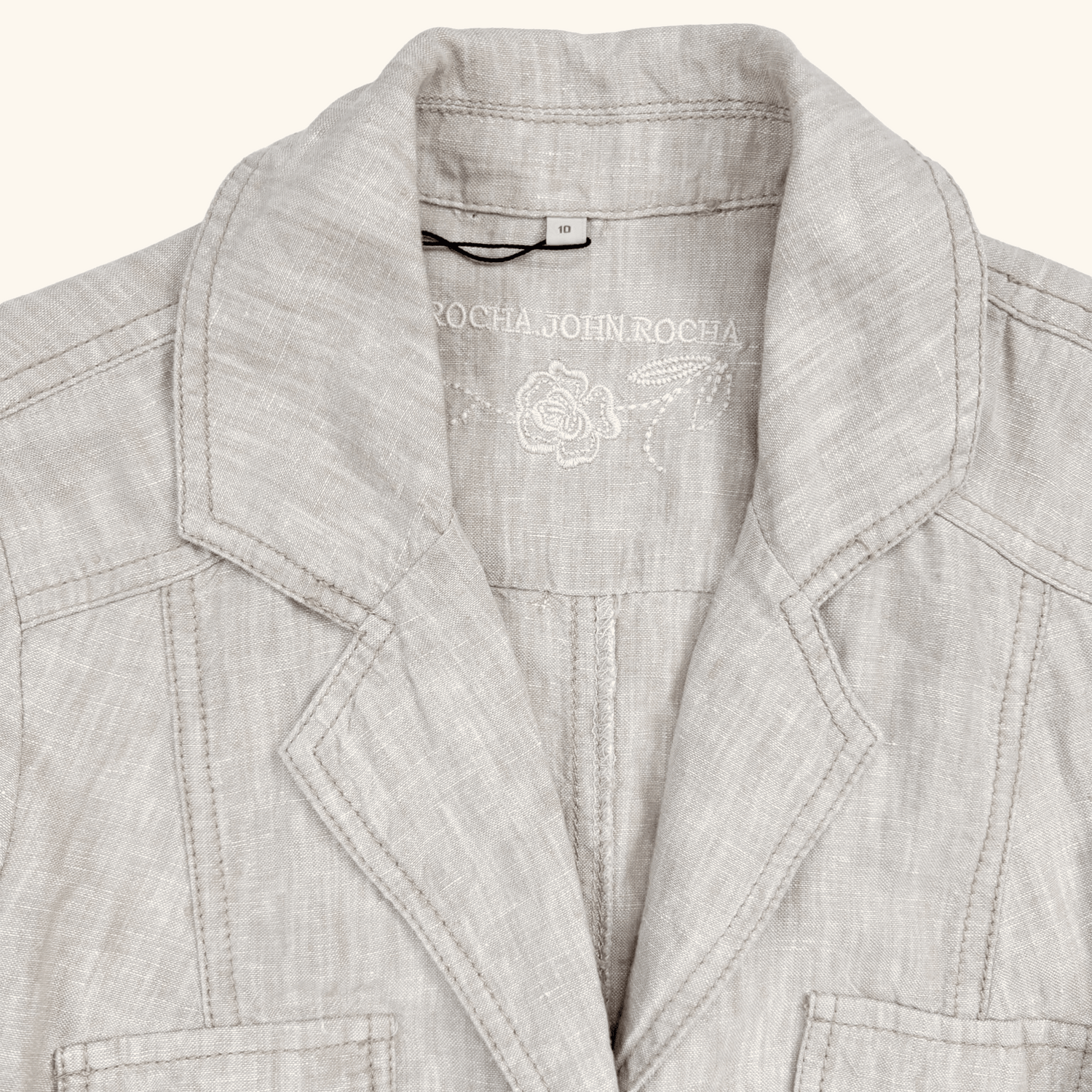 John Rocha Beige 100% Linen Short Sleeve Shirt - Size 10 John Rocha