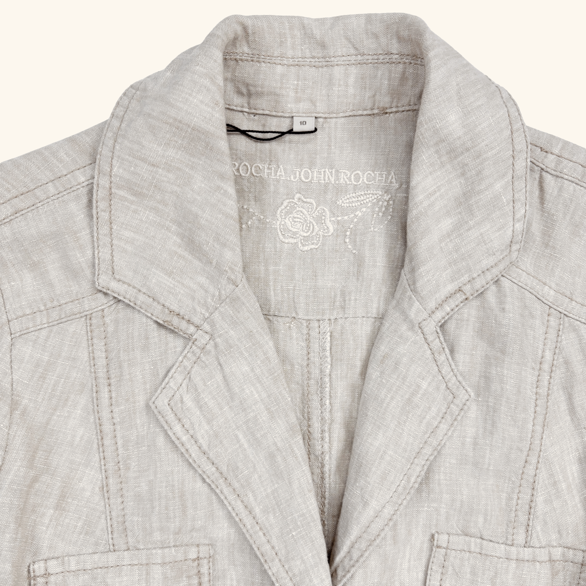 John Rocha Beige 100% Linen Short Sleeve Shirt - Size 10 John Rocha