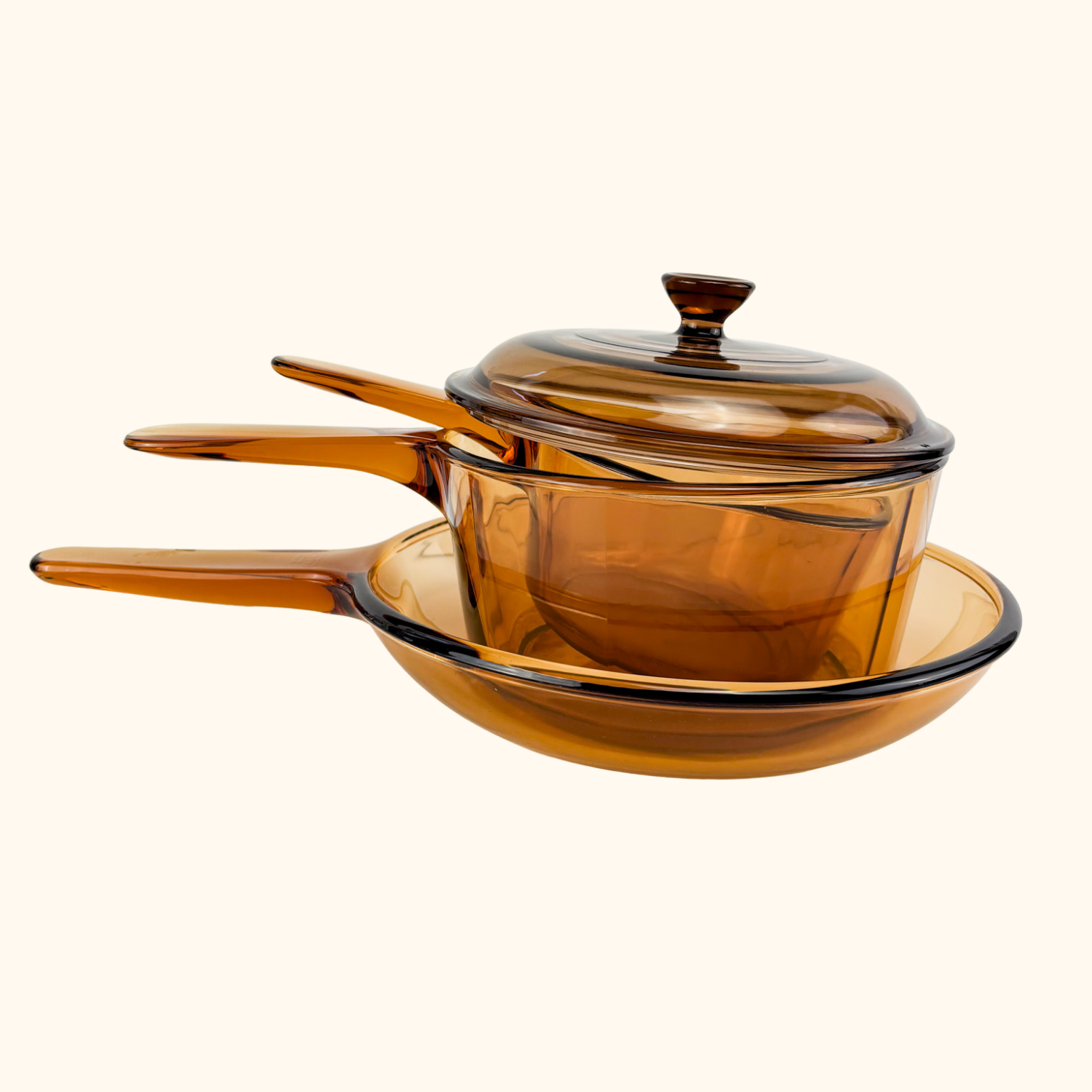 Vision Corning France Amber Glass Pan Skillet Set Vision Corning