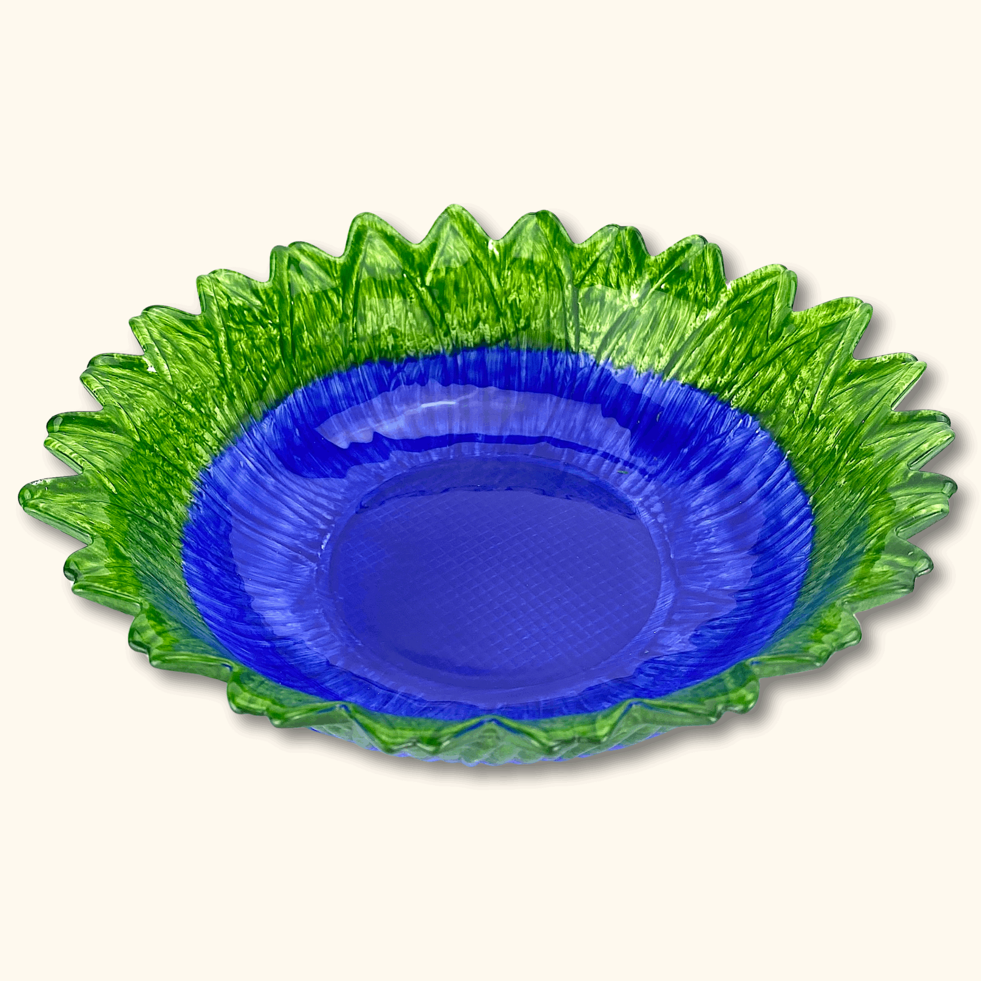 Mid-century Glass Serving Bowl Blue Flower - Sunshine Thrift - Kitchenware