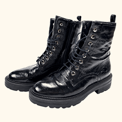 Dune London Black Patent Leather Lace Up Boots - Size 5 Dune London