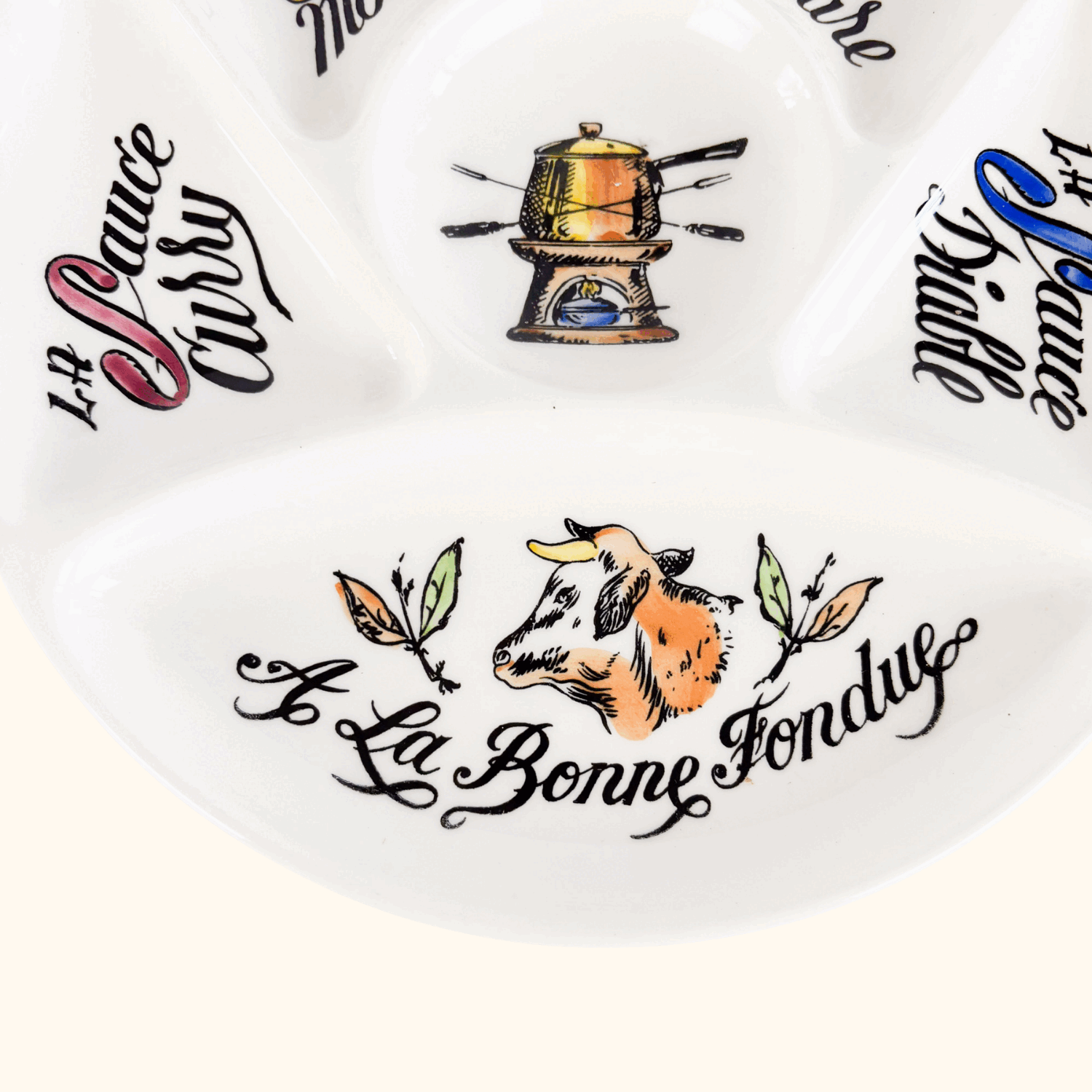 Vintage 1970s Gien France Fondue Section Plate Gine France