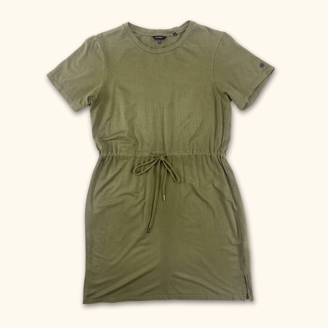 Superdry Khaki Green Jersey Dress with Drawstring - Size 14 - Superdry - Dresses