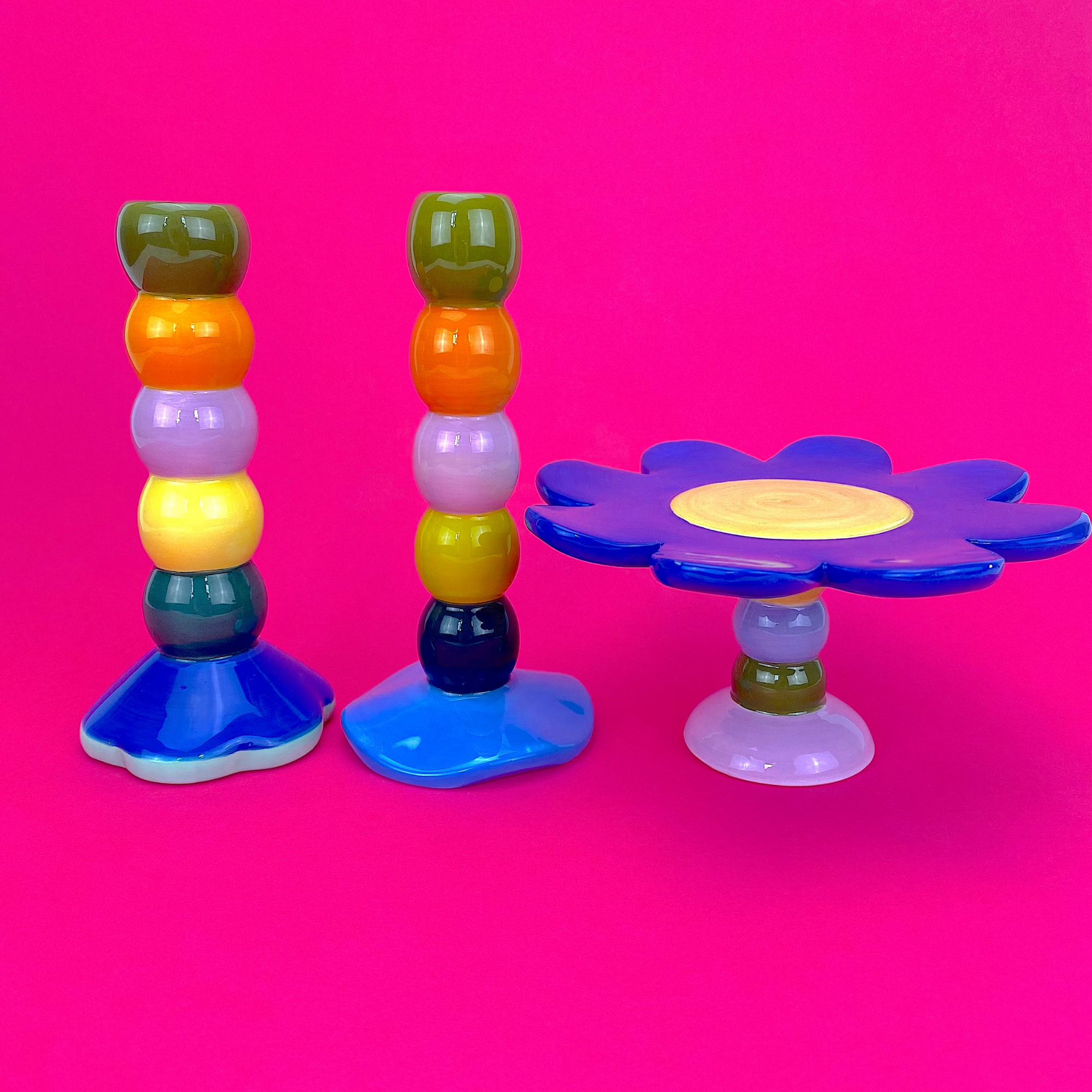 Multi-coloured Candle Stick Holders with Flower Candle Plate - Sunshine Thrift - Candle holder