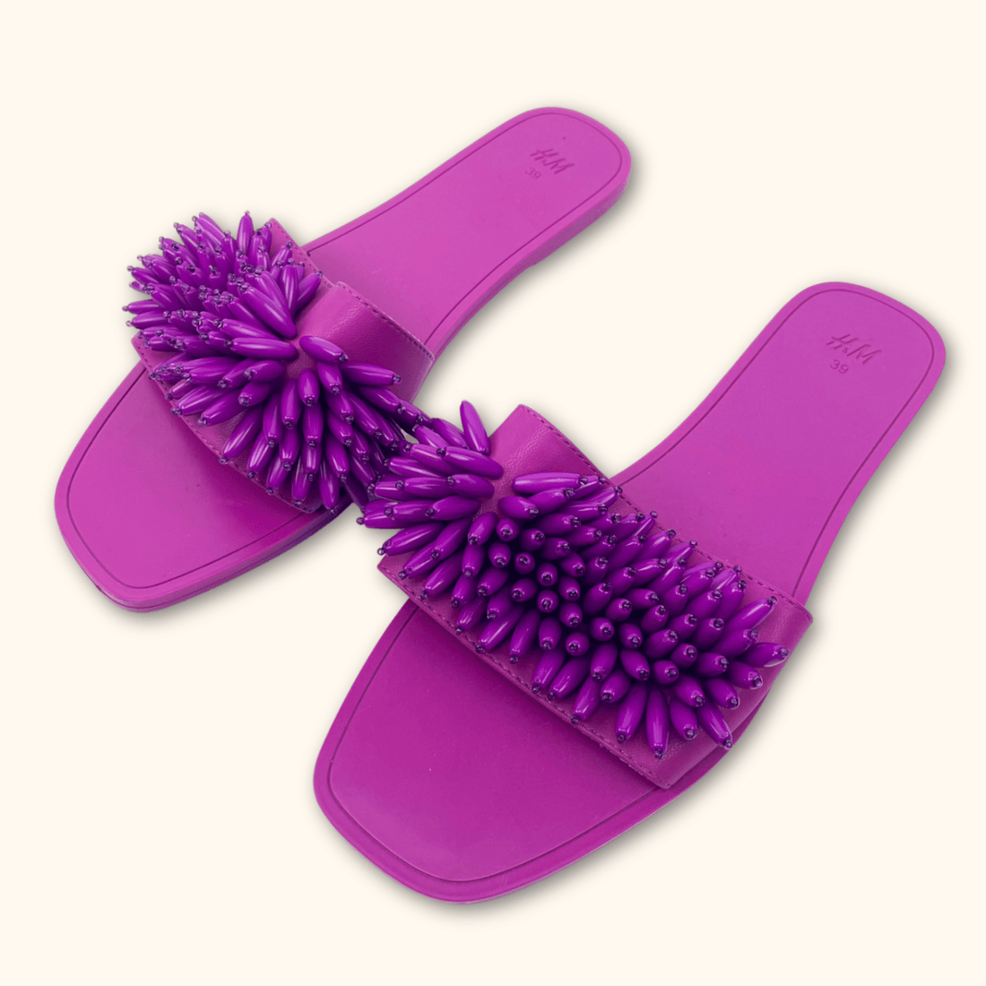 H&amp;M Purple Beaded Square Toe Slides - Size 6 H&amp;M