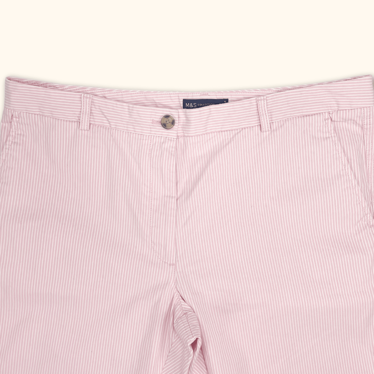 M&amp;S Pink Pinstripe Tailored Trousers - Size 16