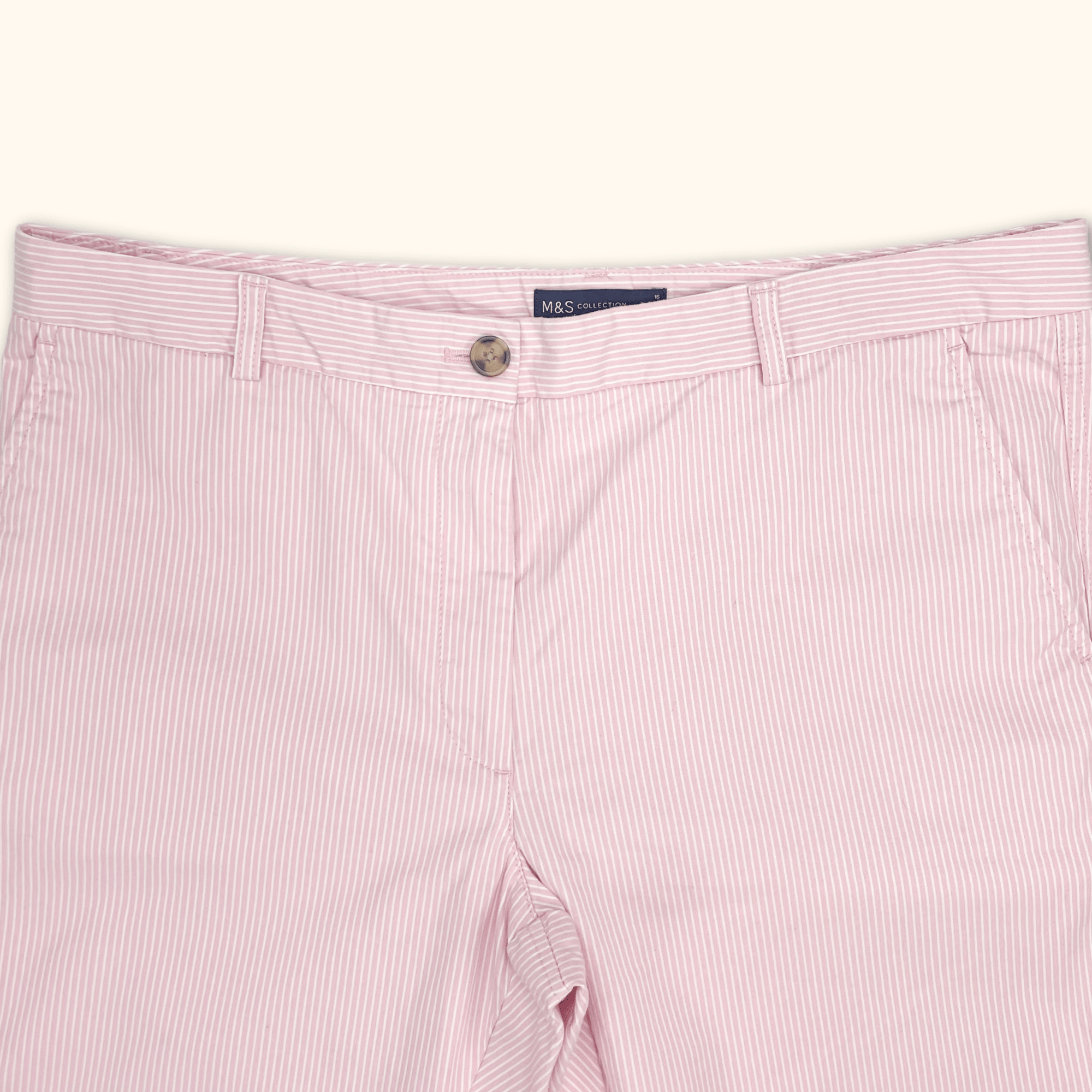 M&amp;S Pink Pinstripe Tailored Trousers - Size 16