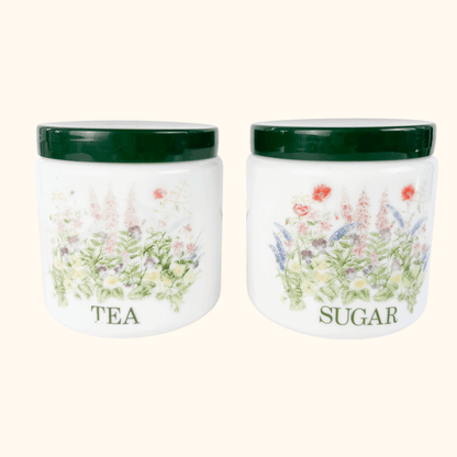 Vintage 1980s CLP Milk Glass Tea Sugar Jars Sunshine Thrift