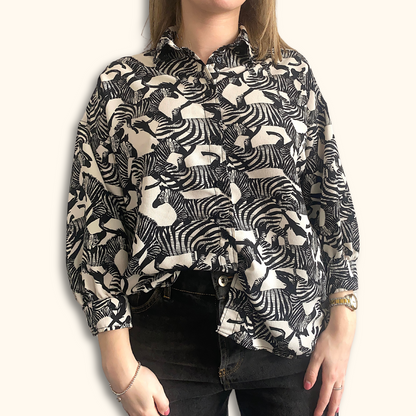 Topshop Zebra Print Oversized Button Up Shirt - Size 4 - Topshop - Shirts