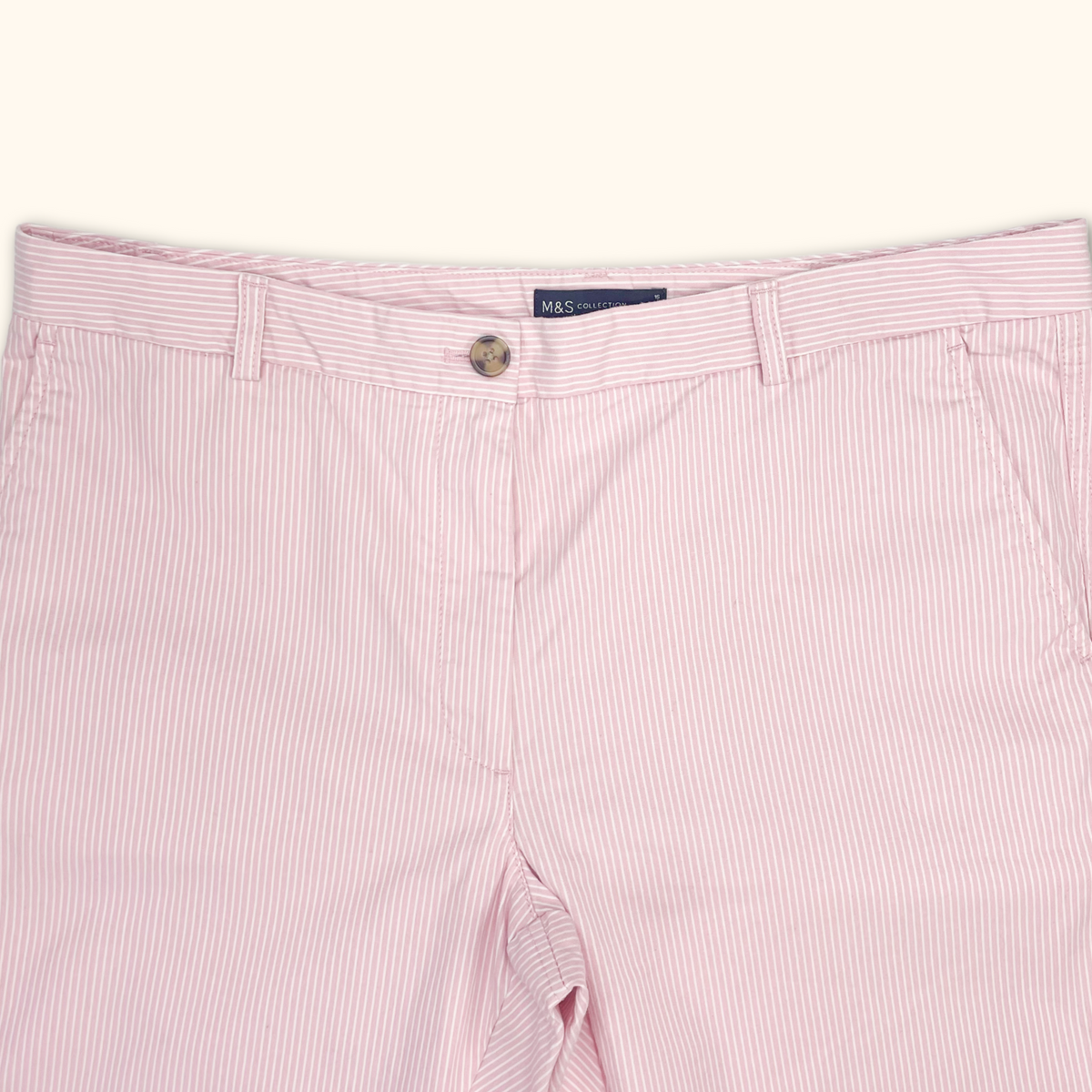 M&amp;S Pink Pinstripe Tailored Trousers - Size 16
