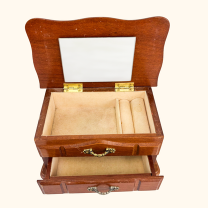 Vintage Wood Jewellery Box Brass Handles Sunshine Thrift
