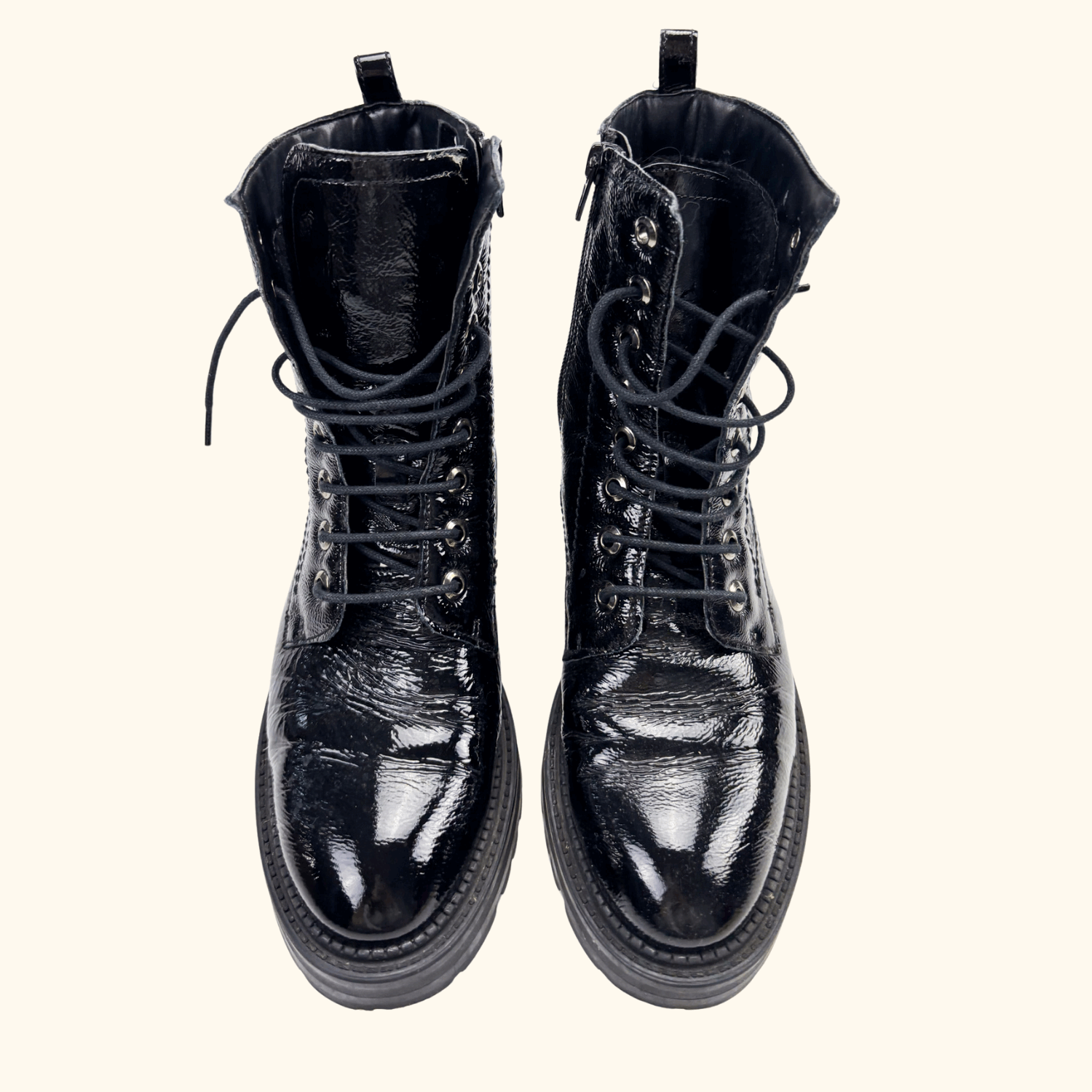 Dune London Black Patent Leather Lace Up Boots - Size 5 Dune London