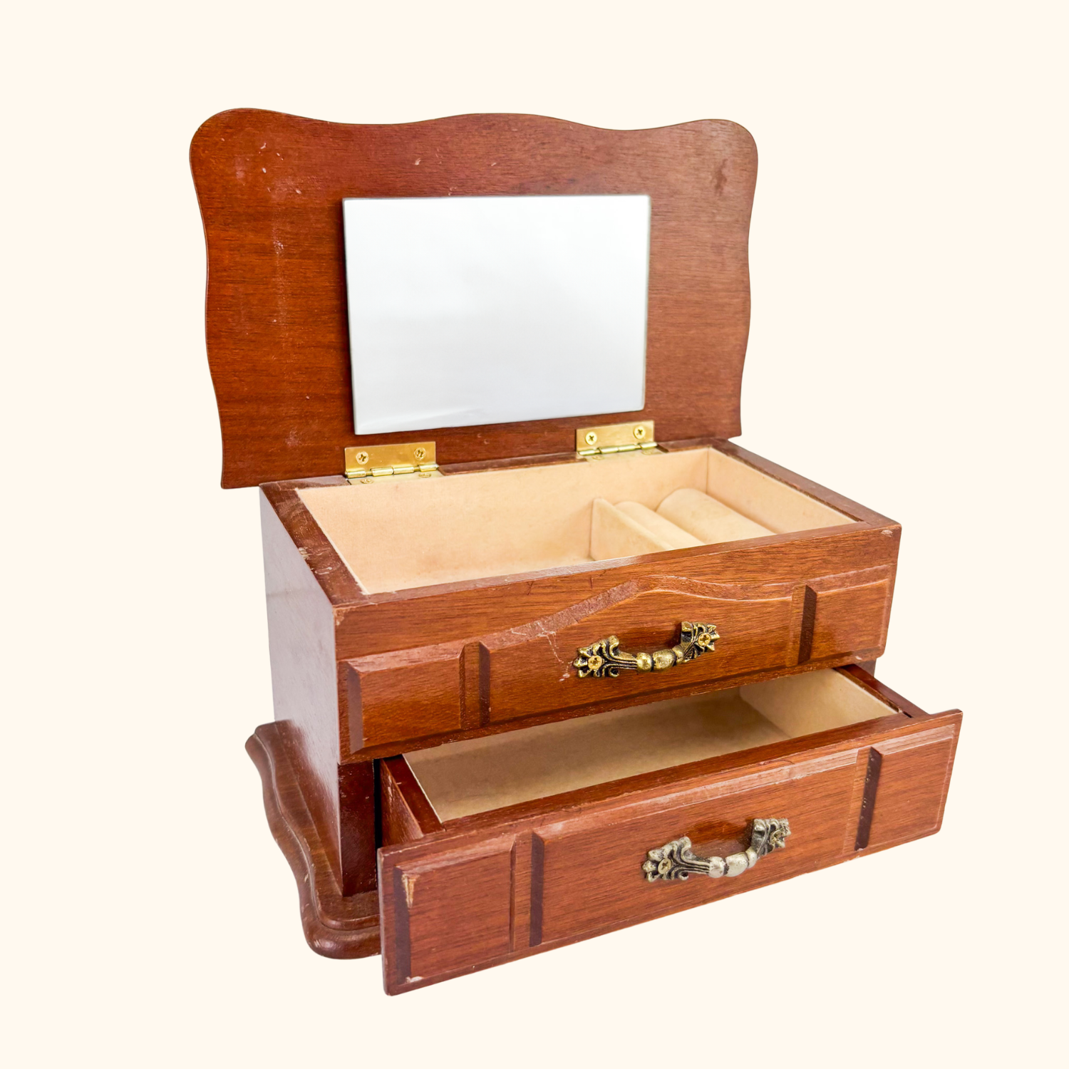 Vintage Wood Jewellery Box Brass Handles Sunshine Thrift