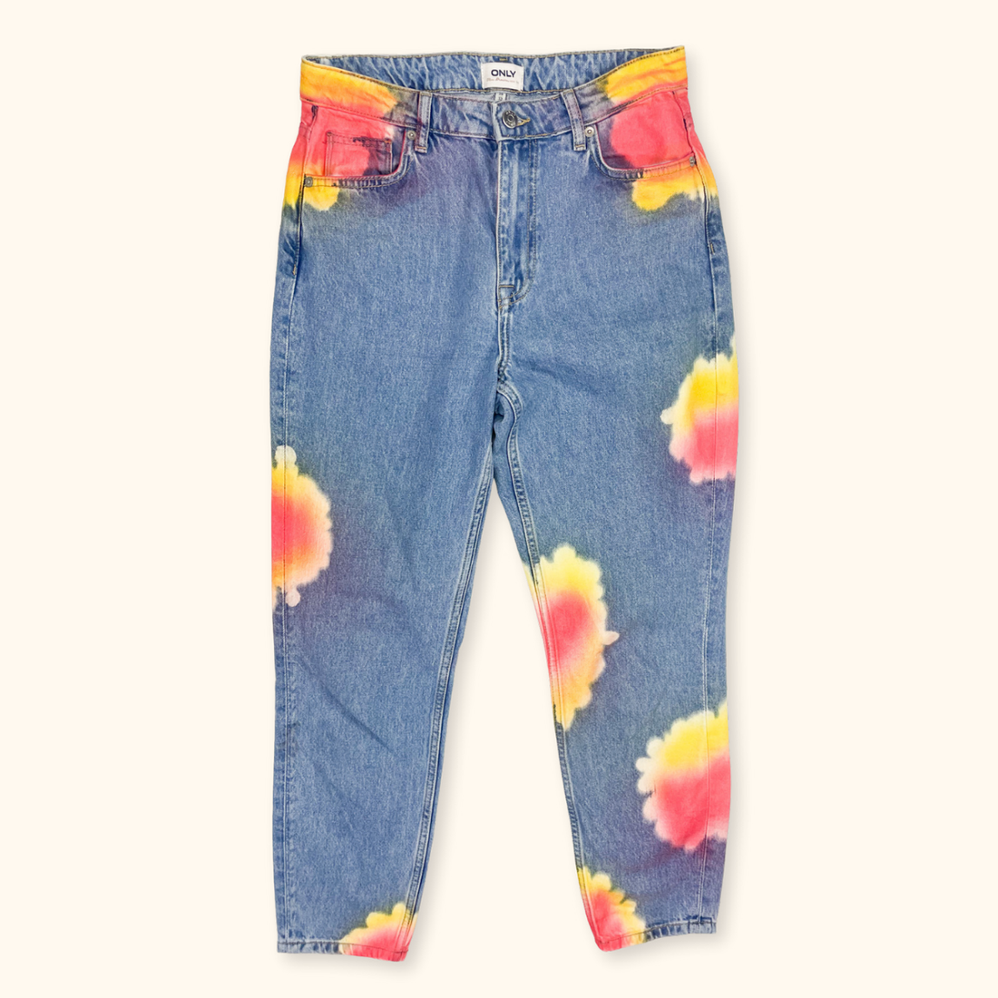 Only High Waist Tie Dye Blue Straight Leg Jeans - Size Small