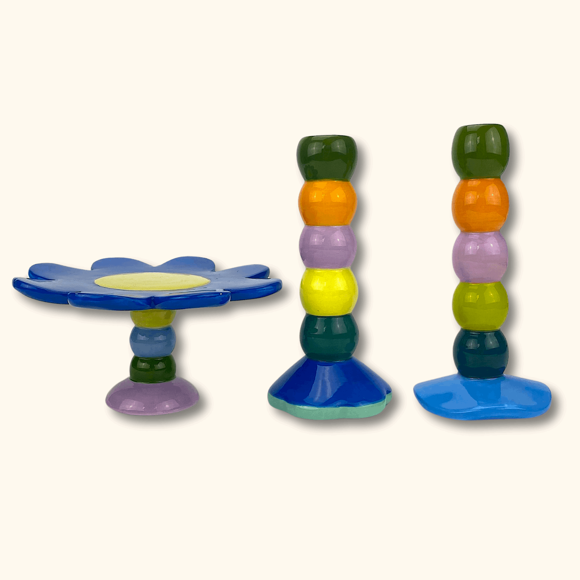 Multi-coloured Candle Stick Holders with Flower Candle Plate - Sunshine Thrift - Candle holder