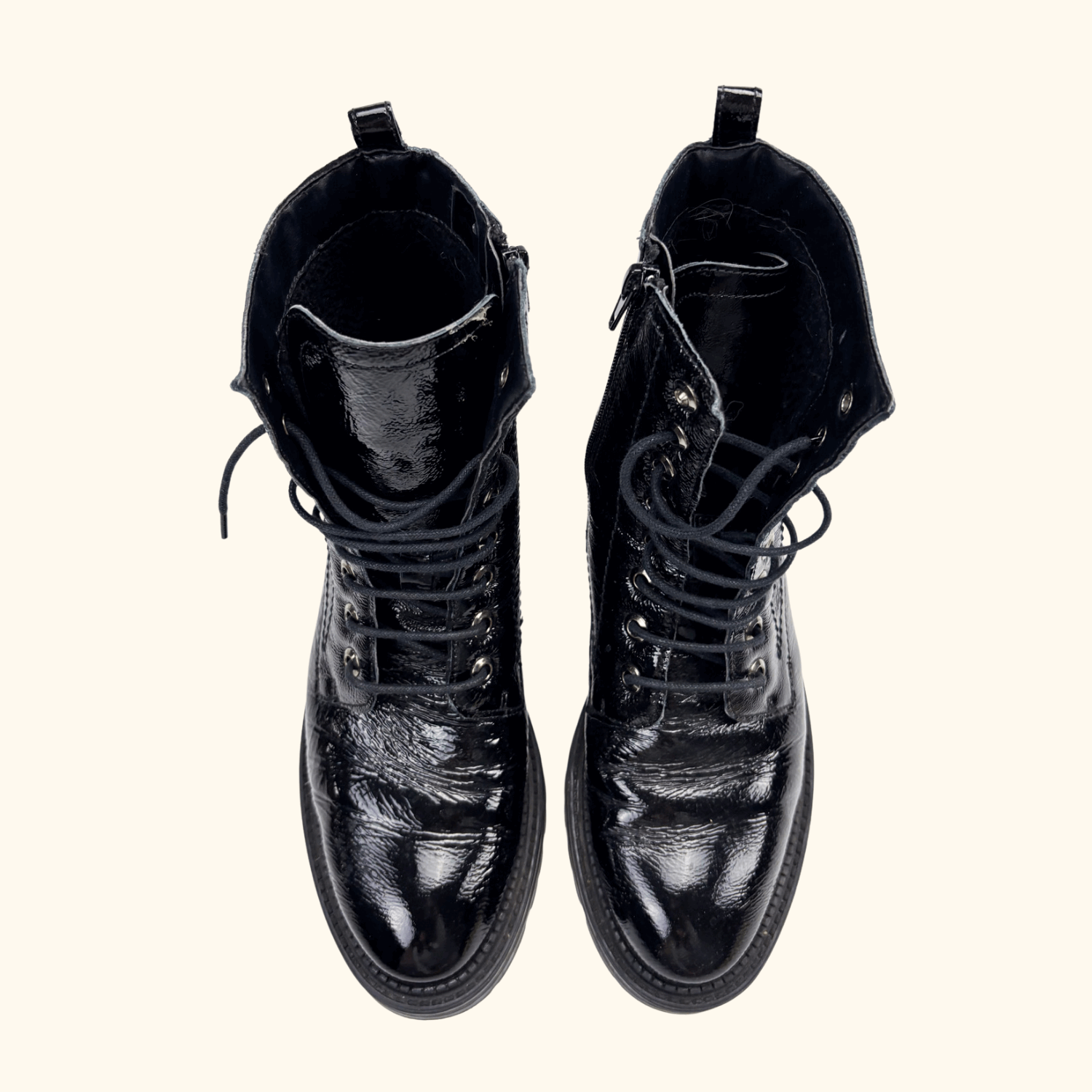 Dune London Black Patent Leather Lace Up Boots - Size 5 Dune London