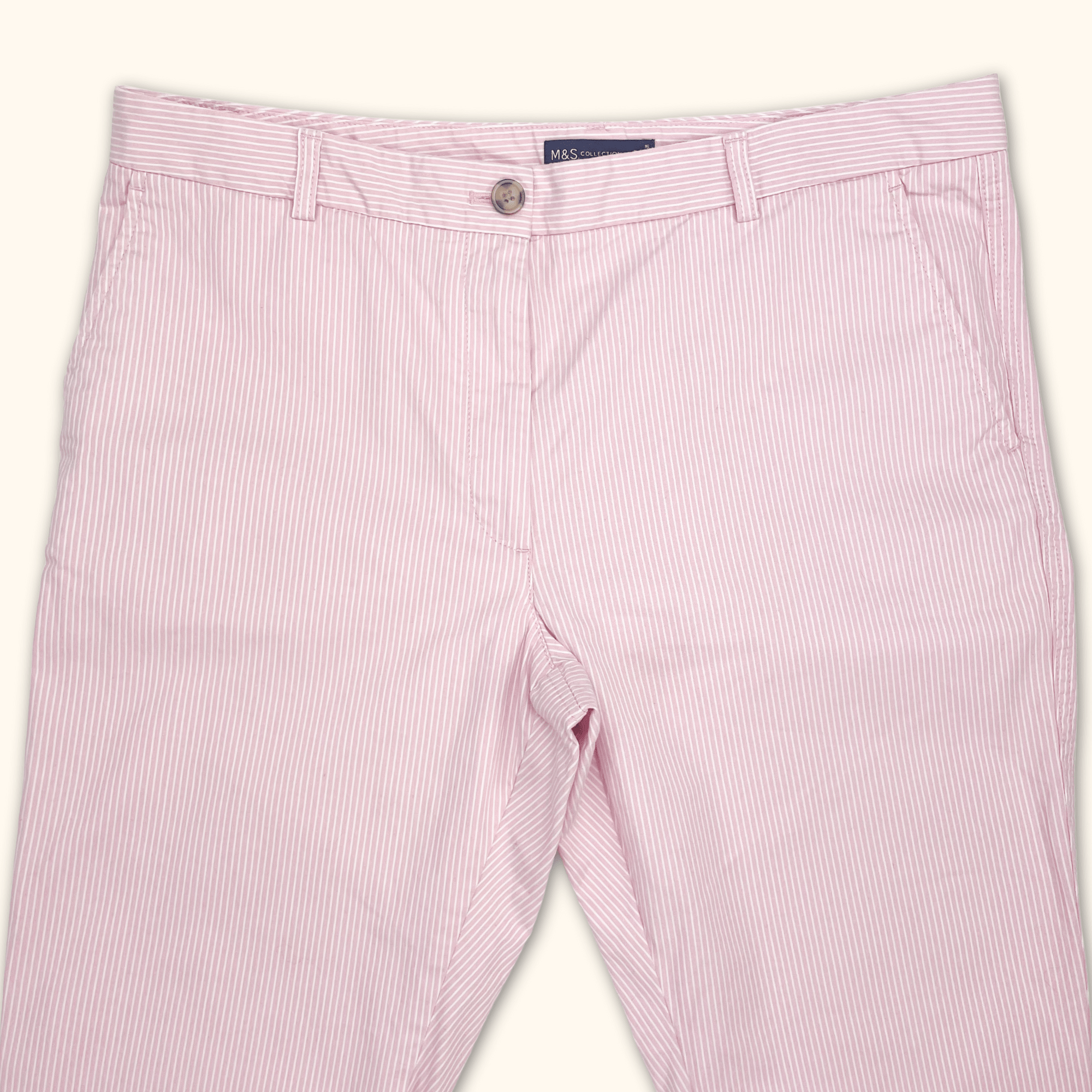 M&amp;S Pink Pinstripe Tailored Trousers - Size 16