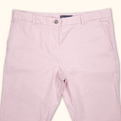 M&amp;S Pink Pinstripe Tailored Trousers - Size 16