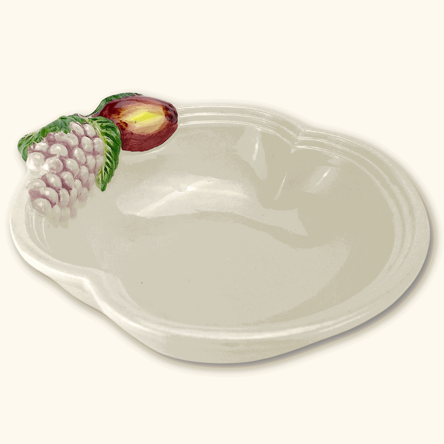 Ceramic Cream Fruit Bowl with Grapes - Sunshine Thrift - Kitchenware