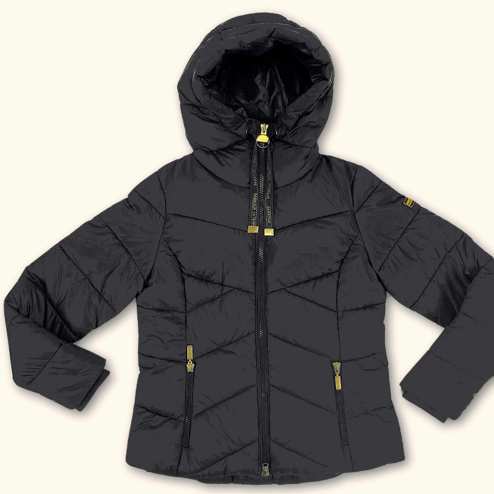 Barbour Brace Chevron Quilted Jacket with Hood Black - Size 12 - Barbour - Coats &amp; jackets